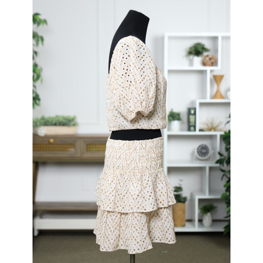 Resort Luxe Metallic Gold Eyelet Set Lilly Pulitzer Yara Skirt & Crop Top 12 NWT - Picture 8 of 16
